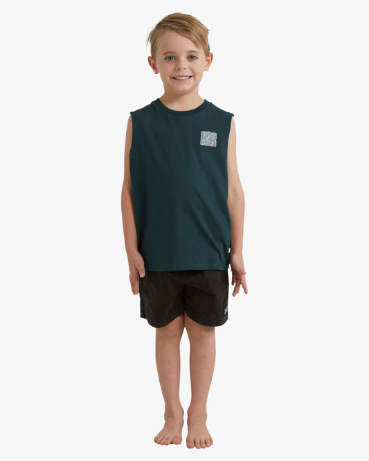 Billabong Boys Crayon Wave Muscle Tee in dark forest green colour