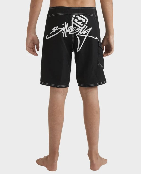 Billabong Boys Script OG 18" Boardshorts  in black with white contrast detail from rear