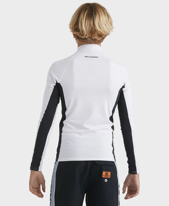 Billabong Boys Spec 73 Long Sleeve Rash Top in white on boy back