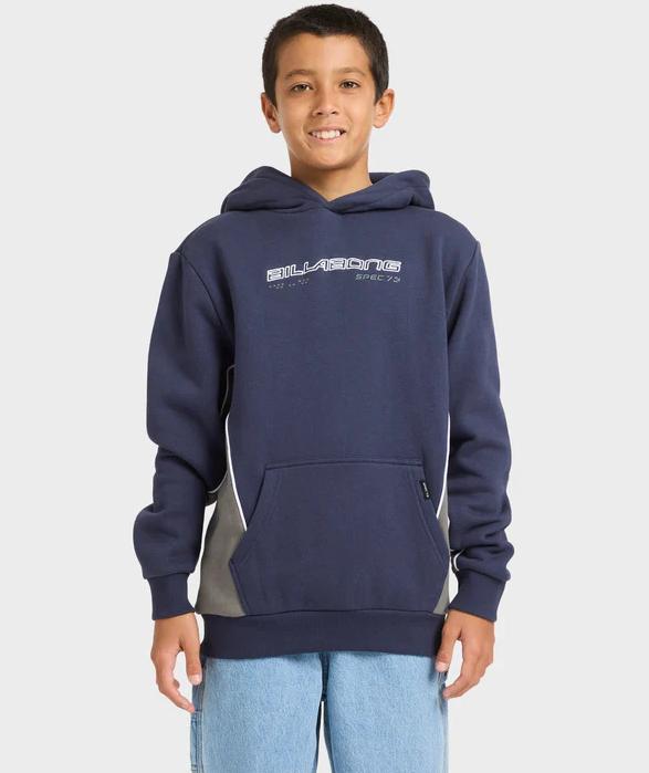 Billabong Boys Spec 73 Pop Hoodie in vintage indigo from front close up