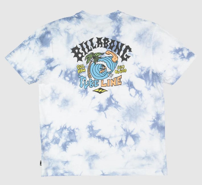 Billabong Youth Tubeline Tee in white with blue tie dye from back