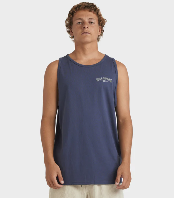 Billabong Bracket Arch Men's Tank in dark navy on model from front