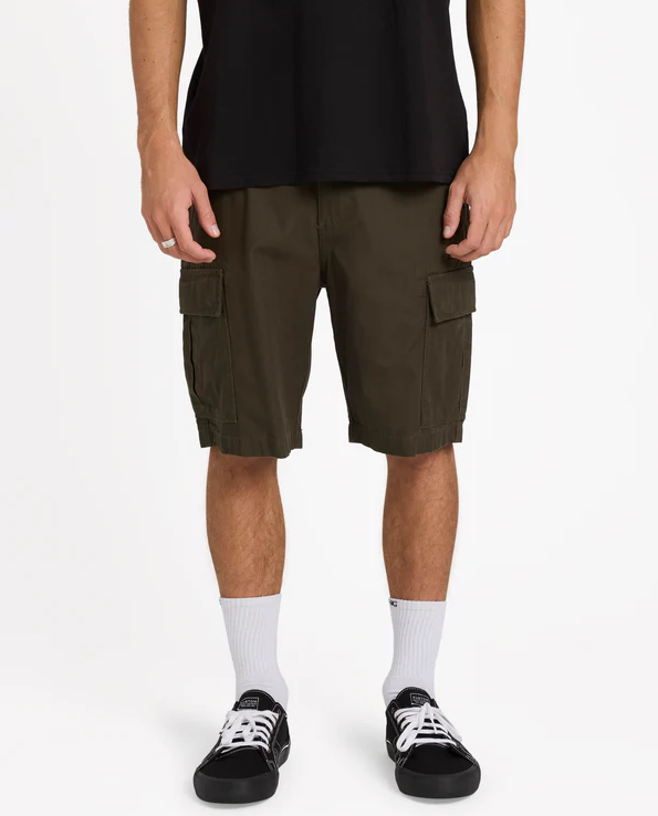 Billabong Combat 21" Cargo Shorts in military colour from front