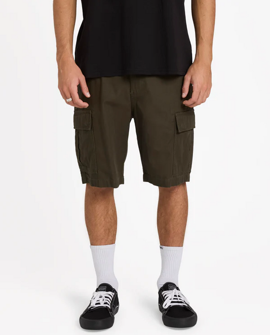 Billabong Combat 21" Cargo Shorts in military colour from front