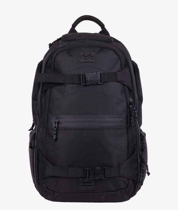 Billabong Combat OG 35 Litre Backpack in colour Stealth/Black, customisable clip straps at front with billabong logo 