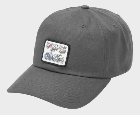 Billabong Crayon Wave Strapback Cap in raven grey colourway from front