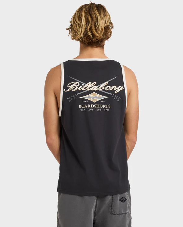 Billabong Crossroads Tipper Tank in black with white seams from rear