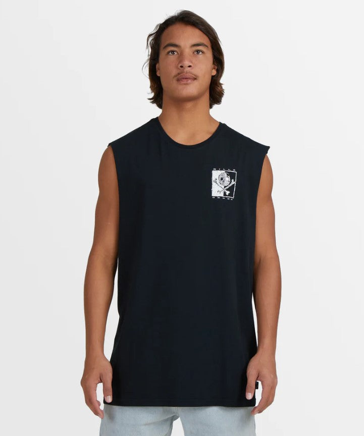 Billabong Crossbones Muscle in colour black on model front