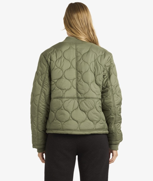 Billabong Cuesta Women's Bomber Jacket in treehugger on model from rear