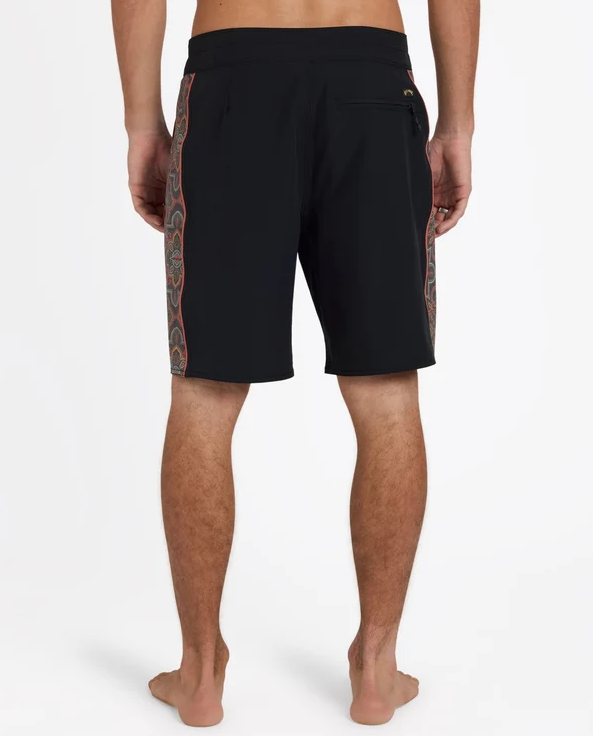 Billabong DBah Pro 19" Boardshorts in black with paisley panels from rear