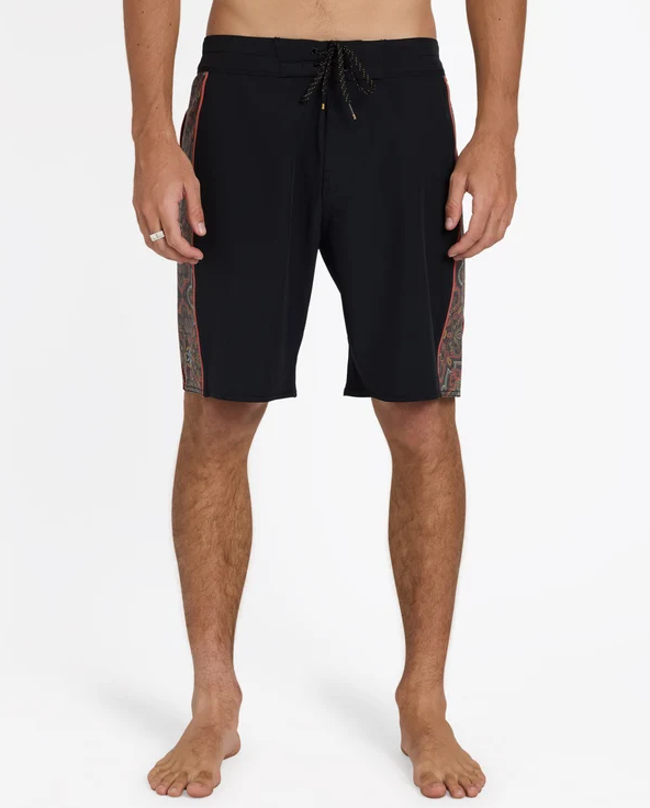 Billabong DBah Pro 19" Boardshorts in black with paisley panels from front