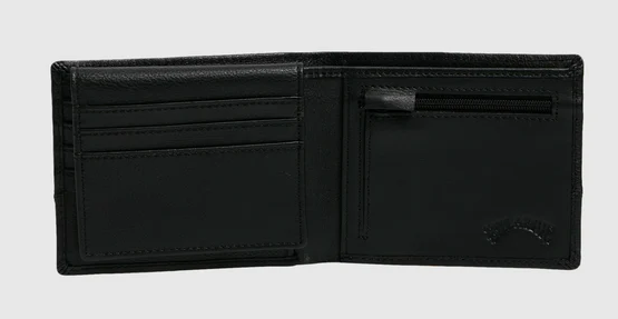 Billabong Dimension 2 in 1 Leather Wallet in black open from inside