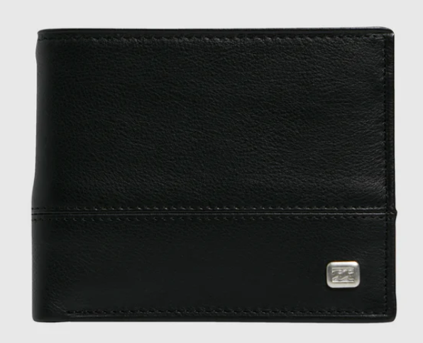 Billabong Dimension 2 in 1 Leather Wallet in blaxck from front