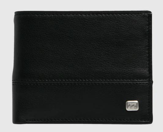 Billabong Dimension 2 in 1 Leather Wallet in blaxck from front