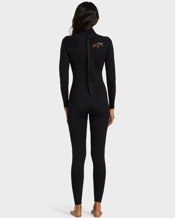 Billabong Womens 4/3mm Foil GBS Back Zip Wetsuit in black on model from  rear
