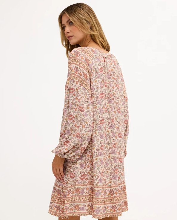 Billabong Forever More Dreamer Mini Dress in multi colour on model from rear