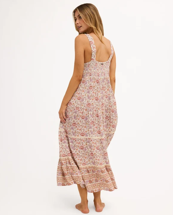 Billabong Forevermore Shine Dress in multi colour on model from rear