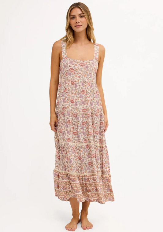 Billabong Forevermore Shine Dress in multi colour on model from front