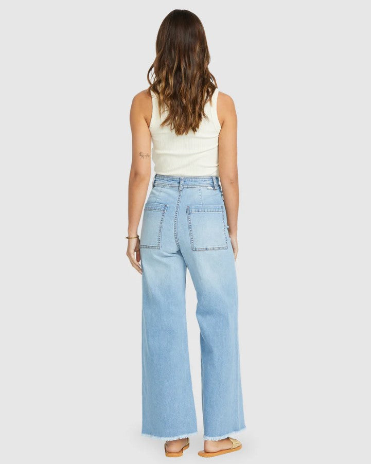 Billabong Free Fall Indigo Denim Jeans in sea spray colour on model from rear