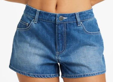 Billabong Girls Billa Legit Jnr Denim Shorts in dark denim from front