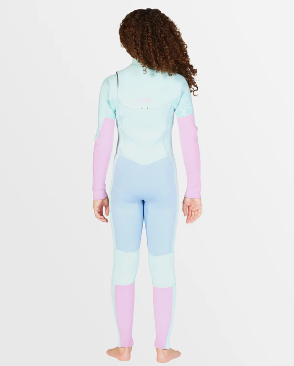 Billabong Teen Synergy 3/2mm Chest Zip GBS Wetsuit in icebery colourway from  rear