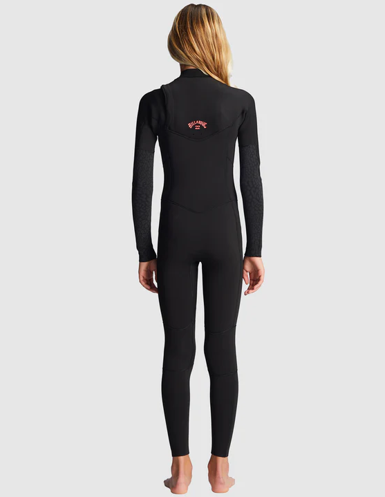 Billabong Girls Synergy 4/3mm Chest zip GBS Wetsuit wild black on model from rear
