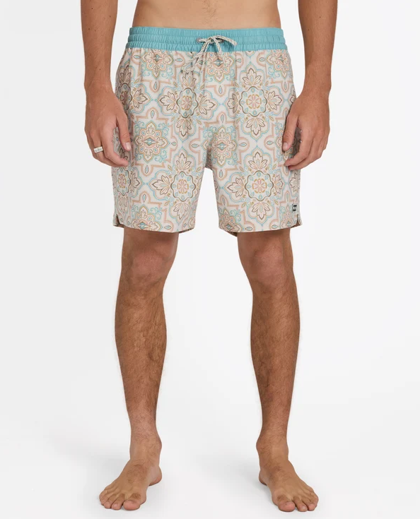 Billabong Good Times Layback 16" Elastic Waist Short  in vintage khaki colourway on model from the front close up