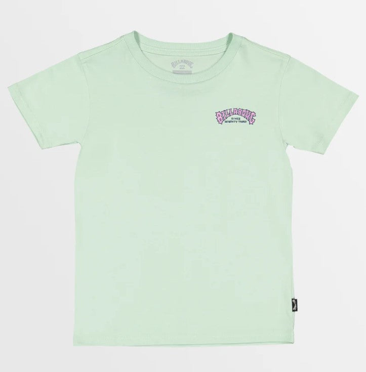 Billabong Groms 73 Arch Tee in colour mist green front veiw