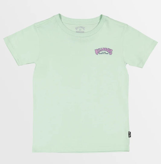 Billabong Groms 73 Arch Tee in colour mist green front veiw