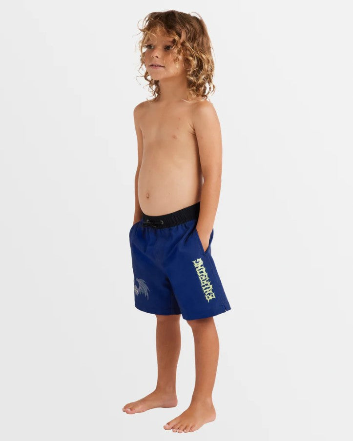 Billabong Groms Afterlife Elastic Boardshorts in deep royal colour on model from side