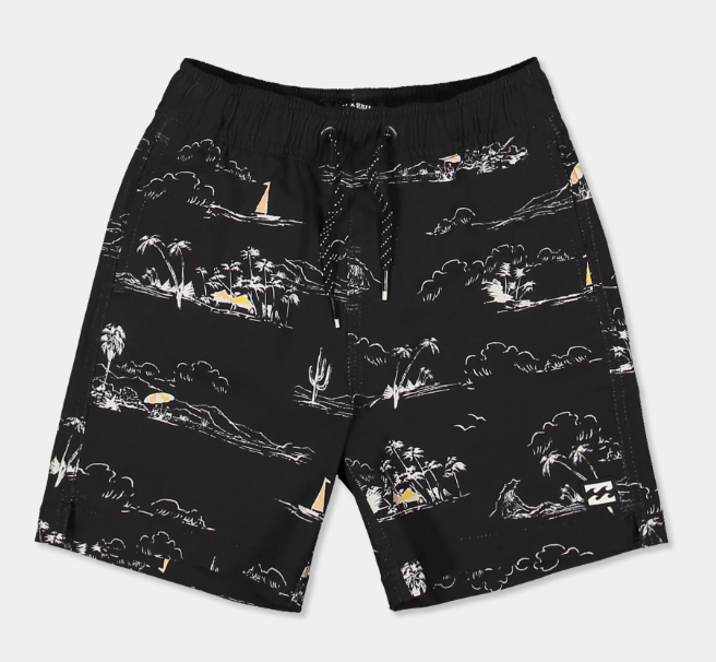 Billabong Groms Goodtimes Layback Boardshorts in black with light coloured deatiling