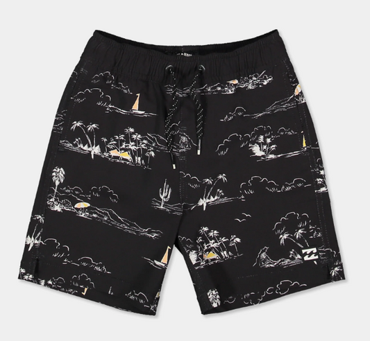 Billabong Groms Goodtimes Layback Boardshorts in black with light coloured deatiling