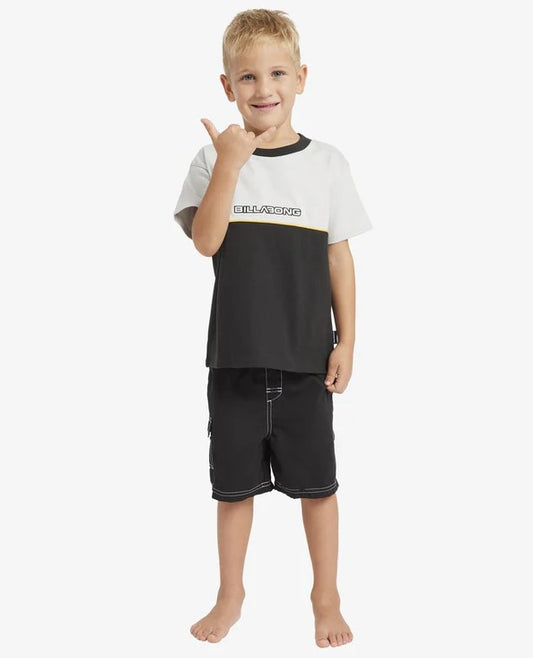 Billabong Groms Throw On 13" Boardshorts in black on model from front