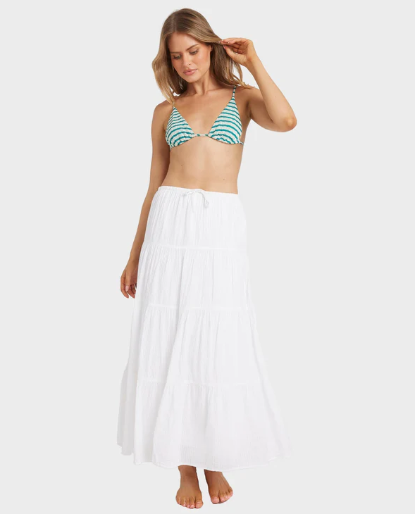 Billabong High Tides Maxi Skirt in white on model from front