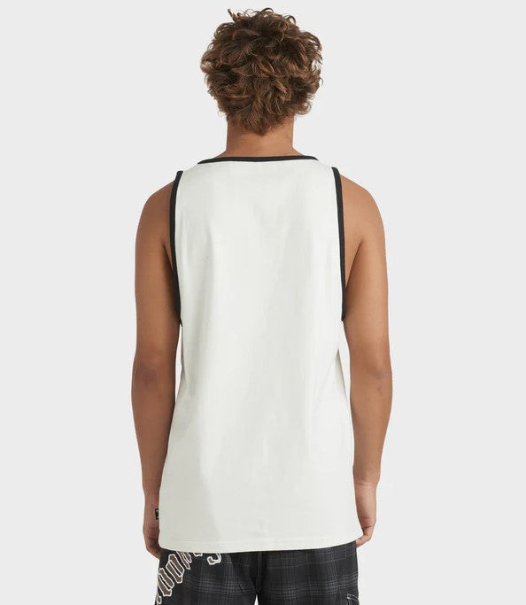 Billabong Immortal Core Tank in fog grey with black trim on model from  rear