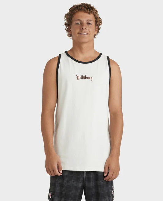 Billabong Immortal Core Tank in fog grey with black trim on model from front
