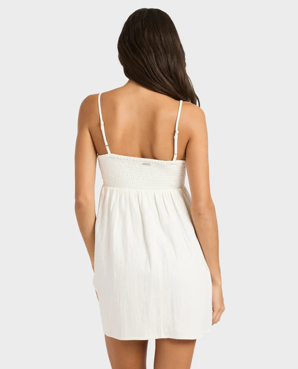Billabong In A Twist Mini Dress in salt crystal on model from rear