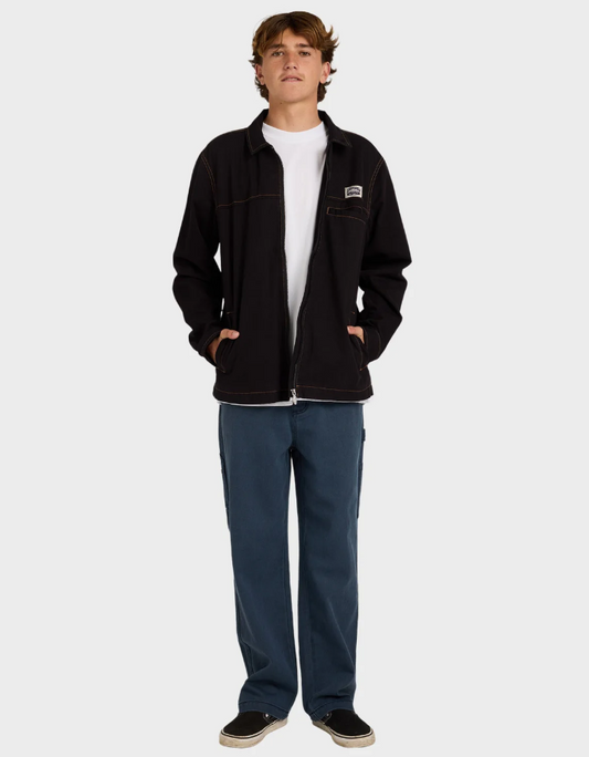 Billabong Jimmy Men's Jacket in black on model in blue jeans and white tee from front