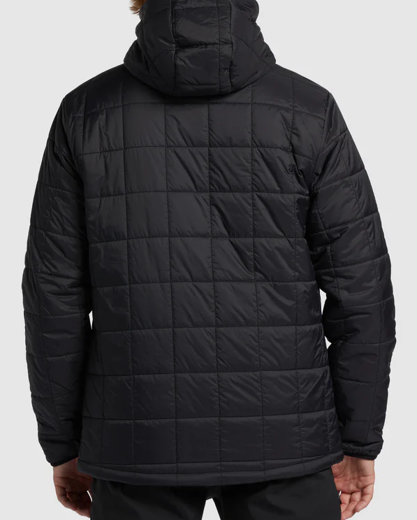 Billabong Journey Puffer Jacket in black on model from rear