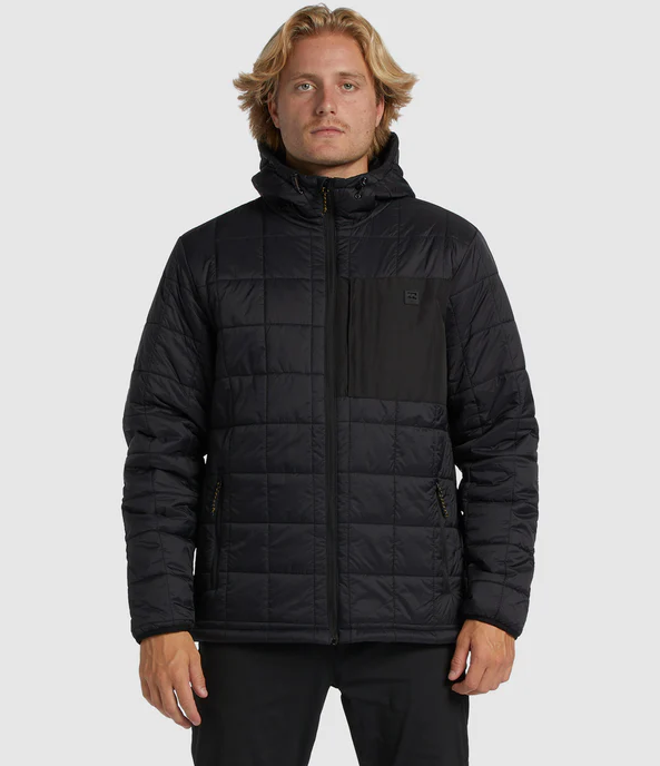 Billabong Journey Puffer Jacket in black on model from front