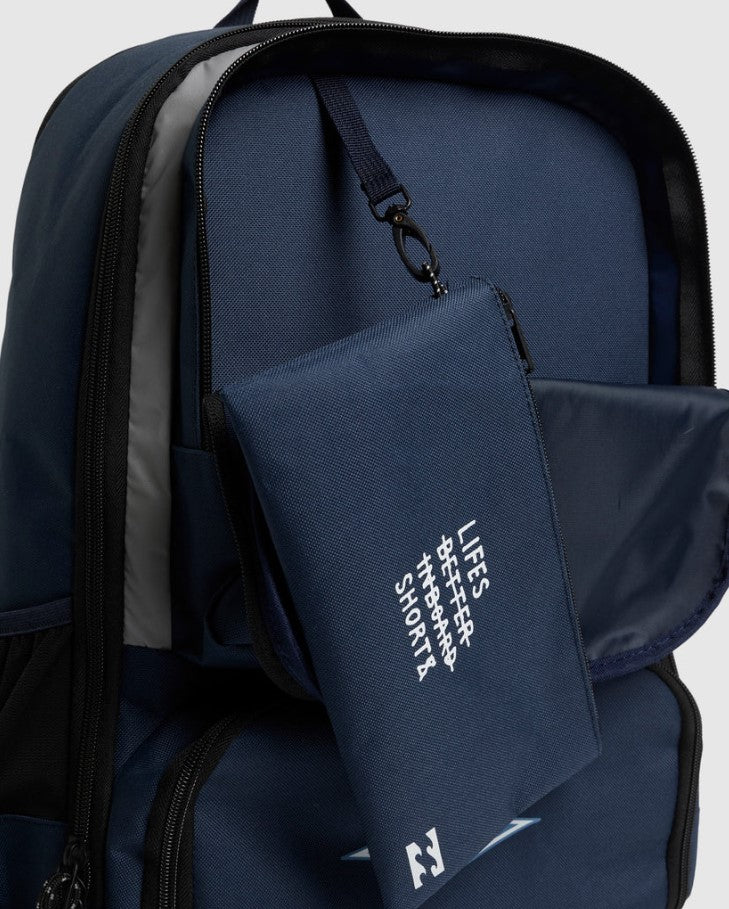 Billabong Juggernaught Backpack in navy showing free pencil case