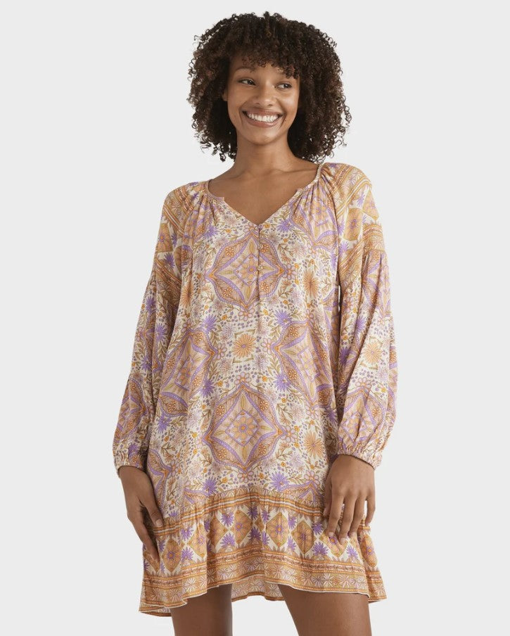 Billabong Just For You Dreamer Dress in sunstone floral colourway on model from front close up