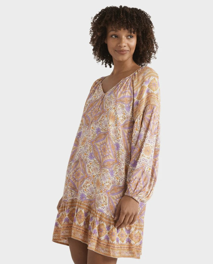 Billabong Just For You Dreamer Dress in sunstone floral colourway on model from side