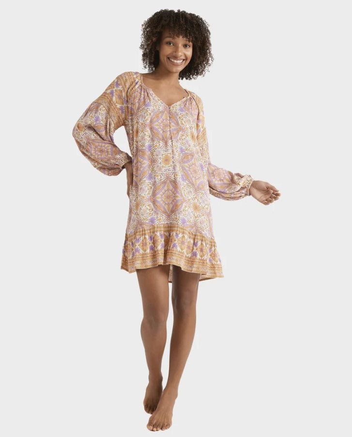 Billabong Just For You Dreamer Dress in sunstone floral colourway on model from front