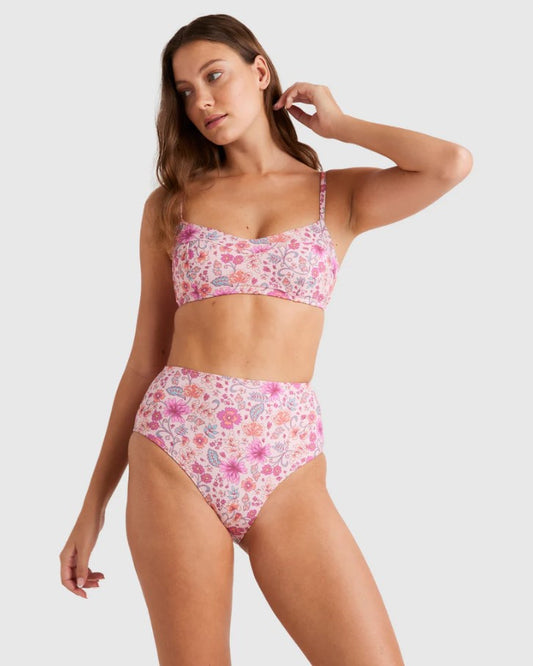 Billabong La Plage DD Bralette with High Retro Pant Bikini in pink floral colourway