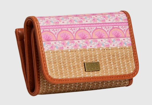 Billabong La Plage Wallet in tan, straw and pink colours