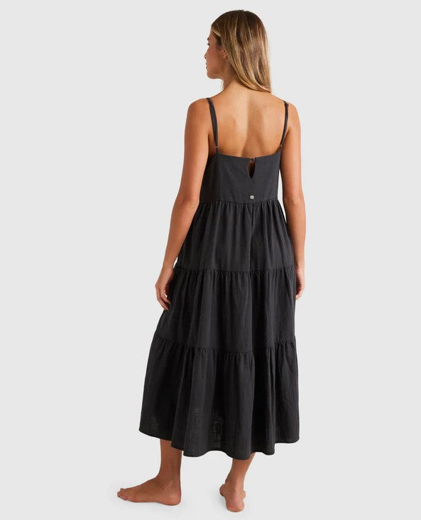 Billabong Lost Love Womens Maxi Dress in black on blonde model from  rear