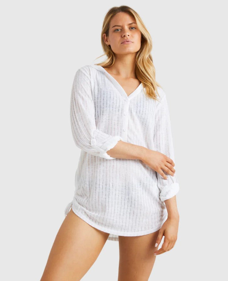 Billabong Lovechild Cover Up Overswim in white colourway on model from front