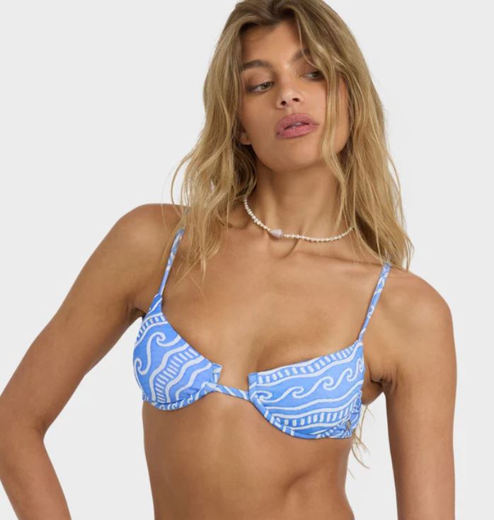 Billabong More Than Waves Leah Underwire with Bondi Pant Bikini Set in tidal blue from front showing top close up