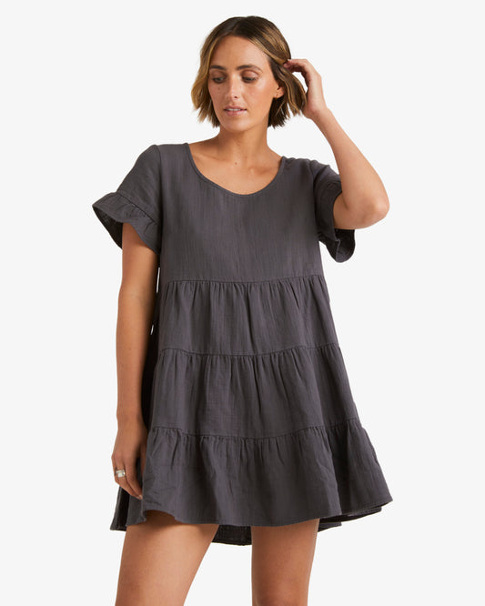 Billabong Pixie Dress in washed black on model from front